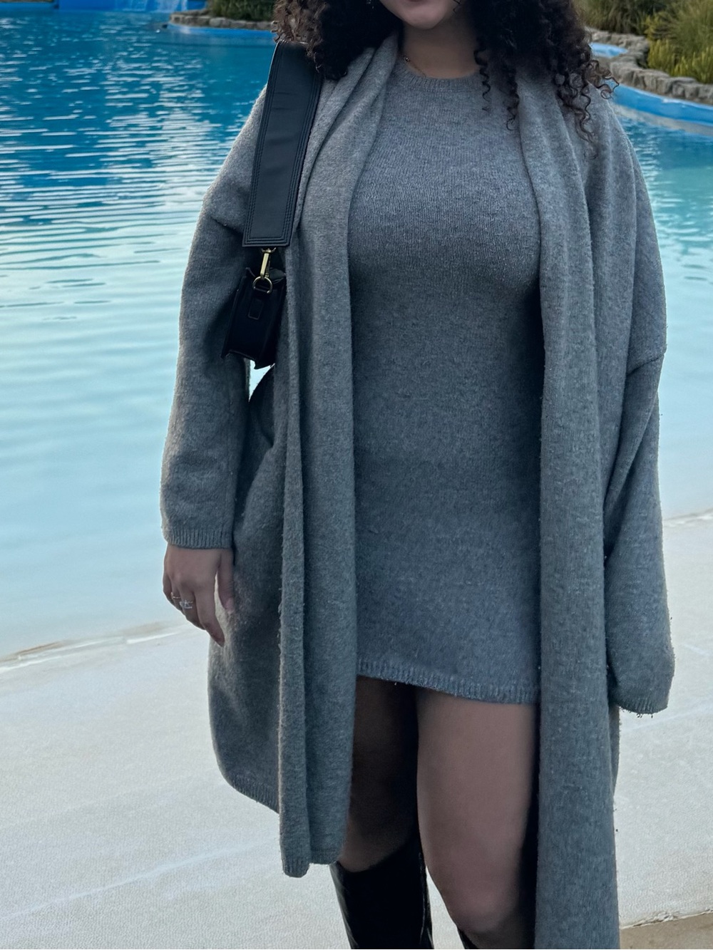 Zara Gray Knit Dress with Matching Long Cardigan